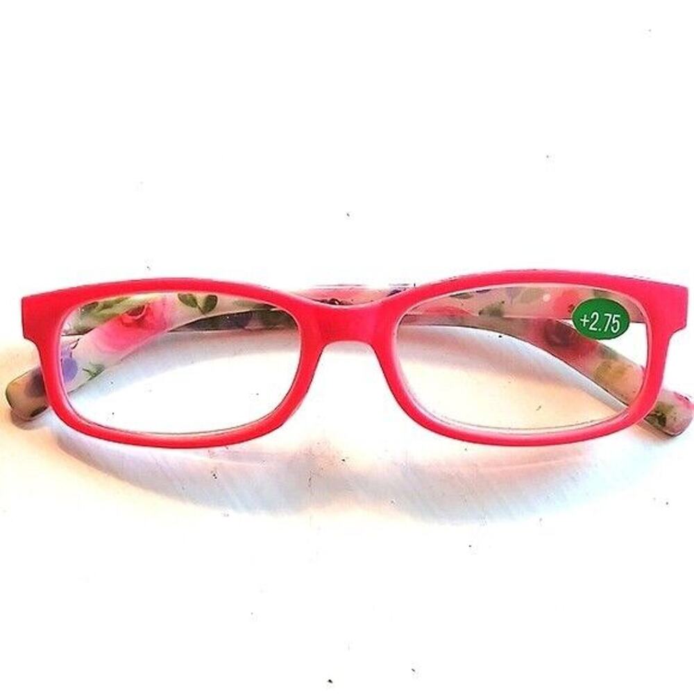 +2.00 Women Reading Glasses CORAL PINK Roses Magnifier Artsy Feminine Floral NEW